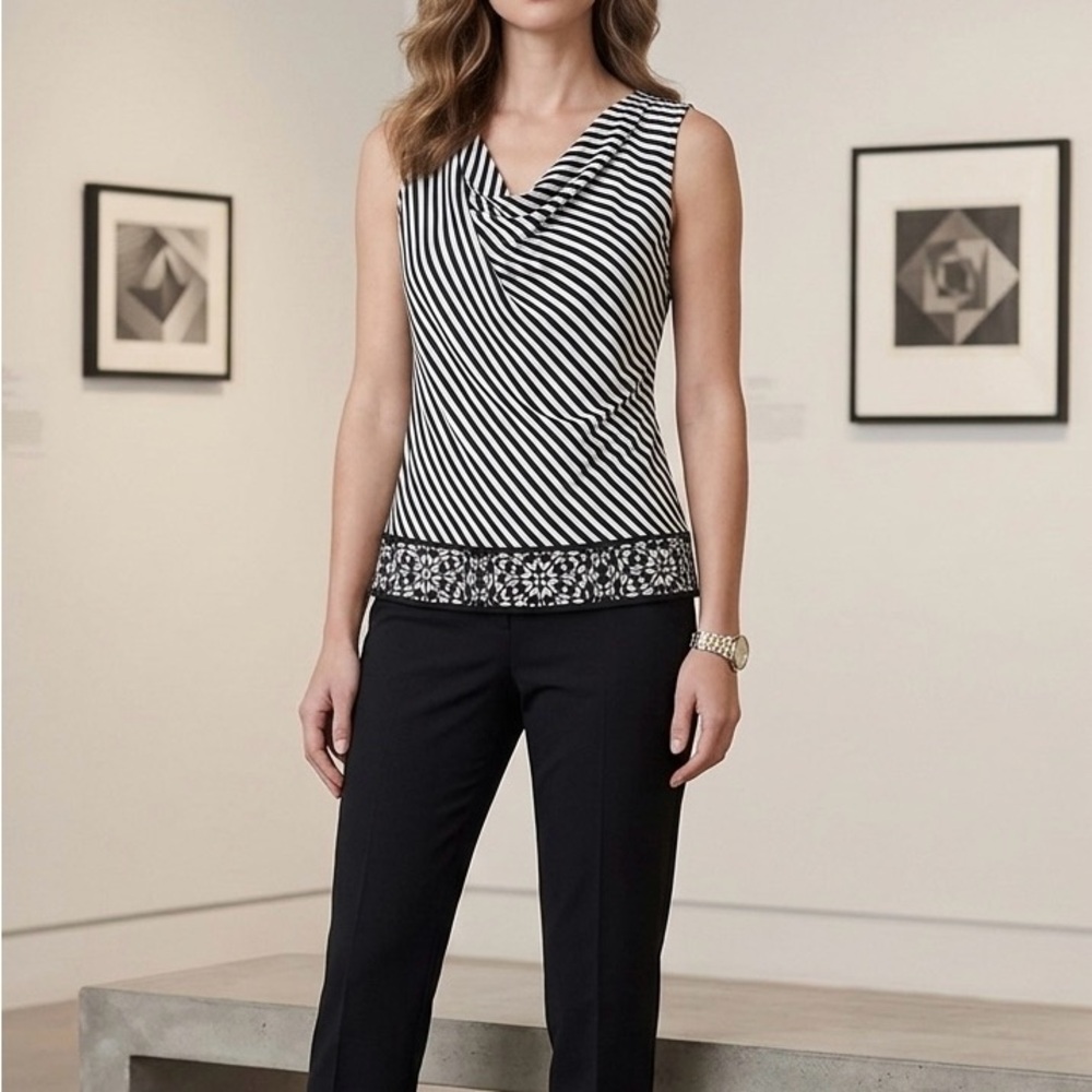 Ivanka Trump Black and White Striped Women's Top